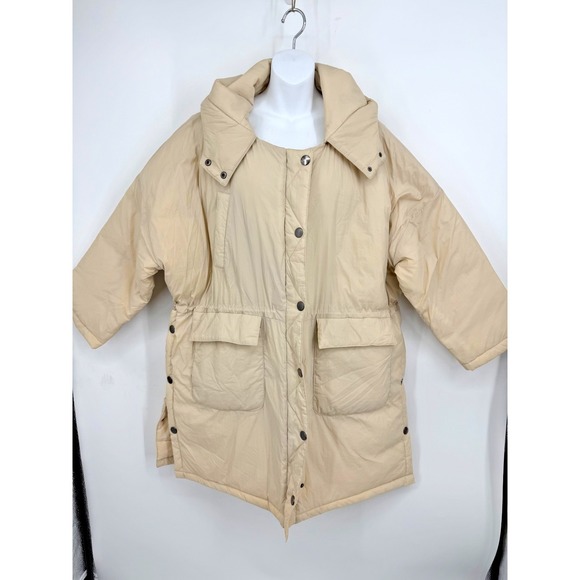 POL Jackets & Blazers - POL Anthropologie Puffer Coat Size M Hooded Oversize Cozy Neutral Snap Button